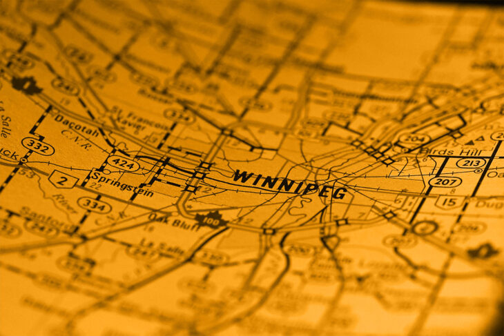 A map of Winnipeg in Orange
